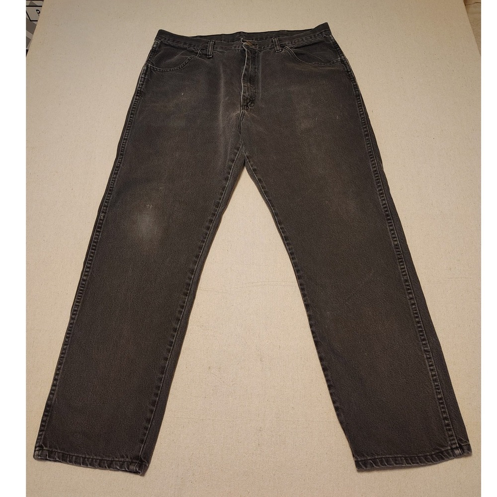 Vintage Rustler Destressed Denim Jeans Mens 38x32 Black Straight Leg 87619CB R